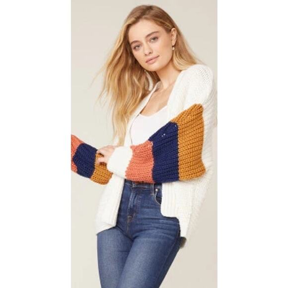 BB Dakota Block & Roll Multicolor Colorblock Chunky Knit Cardigan Sweater Size M - Picture 3 of 5